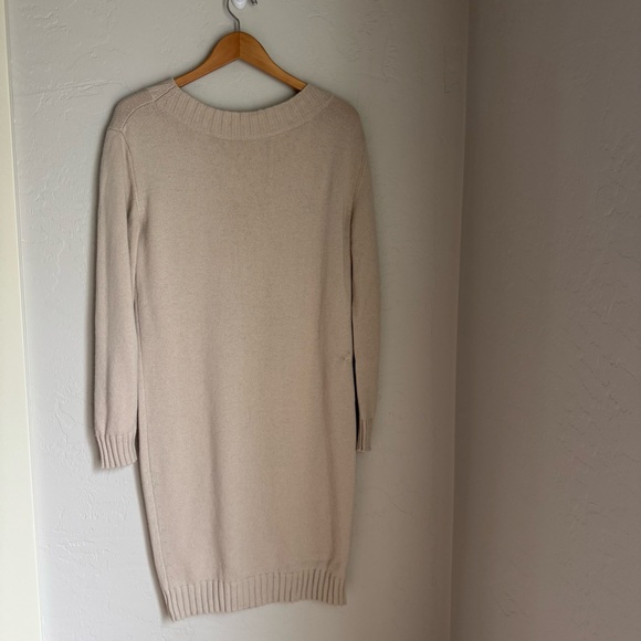 Vince Women's Ivory Wool Blend Knit Boatneck Sweater Midi Long Sleeve Dress Sz M - Picture 14 of 15